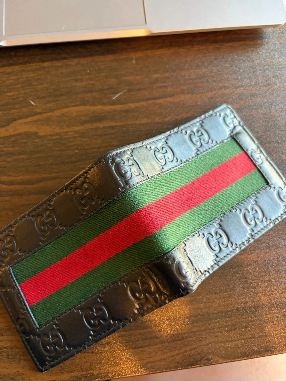 Gucci Black Leather Card Holder with Green and Red Web Stripe
